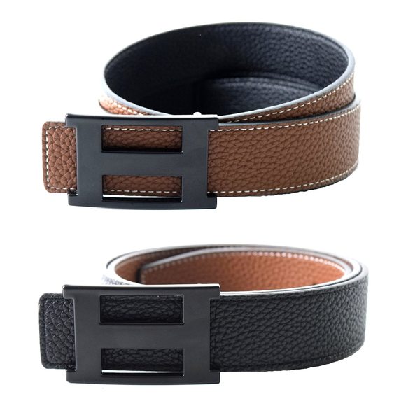Unisex Genuine Leather Casual Dress Belt With Buckle And Reversible Strap😚